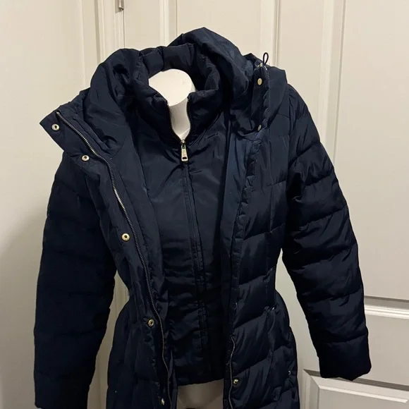 Cole Haan Dark Blue Hooded Down Puffer Jacket - Picture 13 of 15